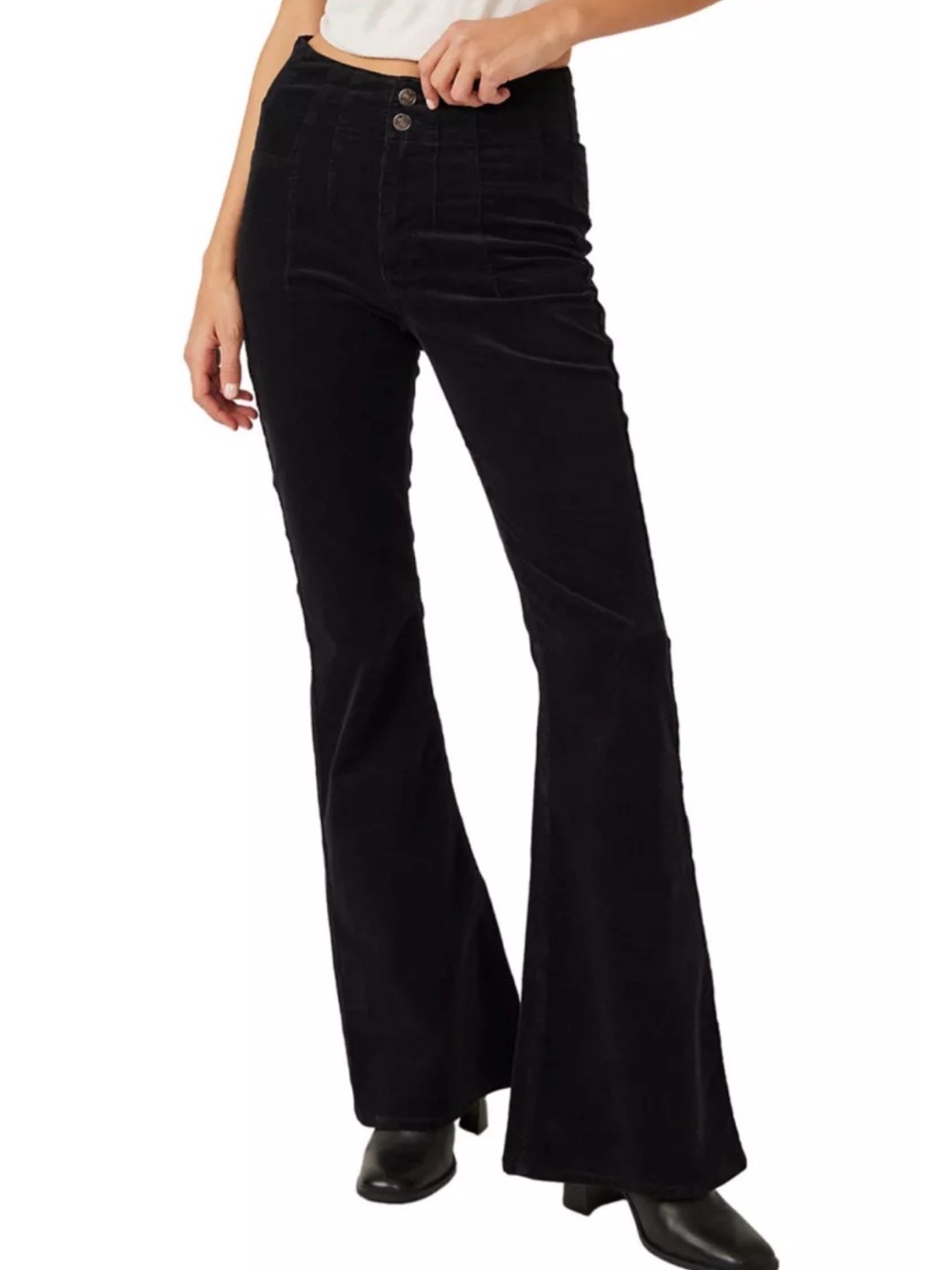 Free People We The Free Jayde Cord Flare Pants Black High Rise Size 27
